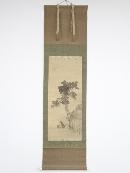 望月玉川筆　月下秋砧図　肉筆紙本掛軸（箱付）